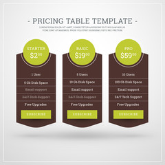 Vector Design Template for Pricing Table for Websites and Applications. Flat Design Vector Illustration