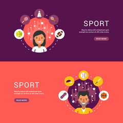 Vector Illustrations in Flat Design Style. Sport Icons and Sportsman Cartoon Character in Circle. Summer Sports