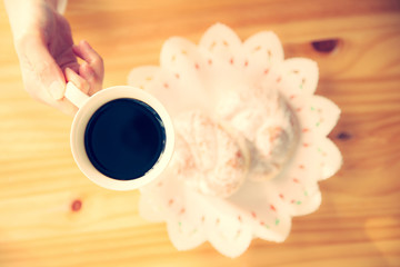 コーヒー、コーヒータイム、コーヒーブレイク、休憩、俯瞰、デザート