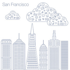 Fototapeta premium Icons Internet programs and social networking in the city