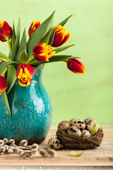 Colorful tulips and eggs