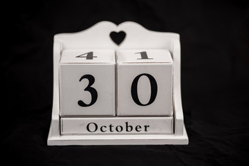 Calendar cubes October, thirtieth, 30, 30th