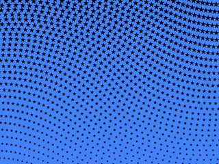 Simple retro wavy halftone pattern of black stars on a blue back