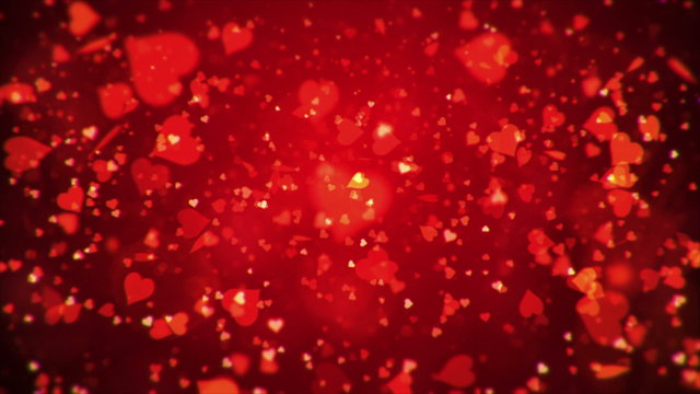 Valentine's day abstract background,flying hearts and particles.Loopable.