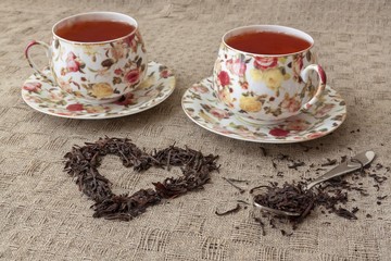 cups of tea with heart made from it