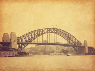 Fotobehang Sydney Harbour Bridge Sydney Harbour Bridge in retro stijl, Australië. Papiertextuur toegevoegd. Getinte afbeelding