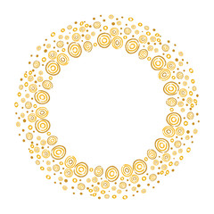 Round frame with dots and circles. Hand drawn gold background with place for your text. Decorative round border for design. 