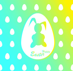 Emblem happy Easter. Easter egg with Easter Bunny on bright back