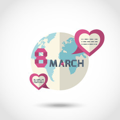 Vector Modern round the earth sign, as seen from space with hearts for your text congratulations Eighth of March, International Women's Day