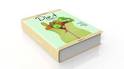 Hardcover book Diet Secrets with illustration on cover, isolated on white background.