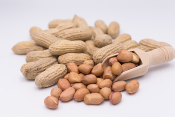 Peanut in Gunny Bag on white background