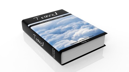 Hardcover book on Travel with illustration on cover, isolated on white background.