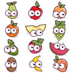 Cartoon fruit characters. Vector Illustration set 