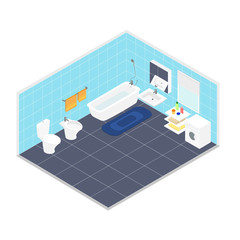 Bathroom isometric detailed set.