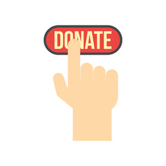 Donate button pressed by hand flat icon