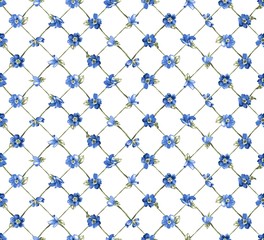 Live Fence with Blue Flowers Seamless Pattern