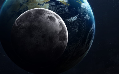Terre et lune depuis l& 39 espace. Éléments de cette image fournis par la NASA