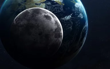 Papier Peint photo autocollant Pleine Lune arbre Terre et lune depuis l& 39 espace. Éléments de cette image fournis par la NASA