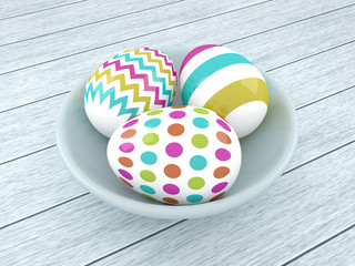 3d spring Easter eggs in ceramic bowl