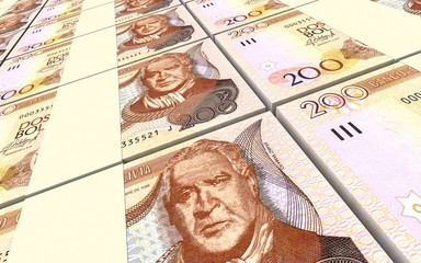 Bolivian boliviano bills stacks background. Computer generated 3D photo rendering