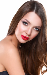 Obraz premium Portrait of beautiful young woman . Isolated on white background