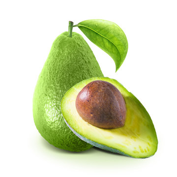Cut avocado on white with clipping path