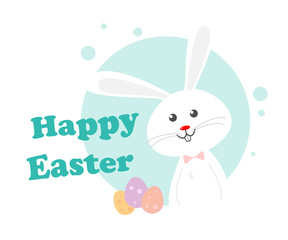 Happy Easter, a hand drawn vector illustration of a rabbit with Easter eggs, all objects are on separate groups for easy editing.