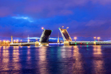 Fototapeta na wymiar White Nights in St Petersburg. Divorced Palace Bridge