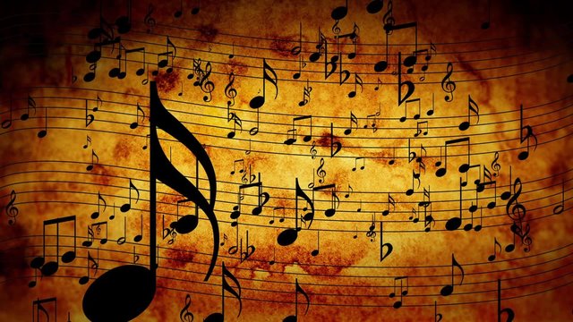 Animated background with musical notes, Music notes flowing, flying stream