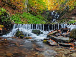 Carpathian Mountains. Autumn Waterfall Shipot