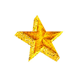 Single golden 3d star shine on white background