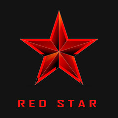 Single red star shine on black background.
