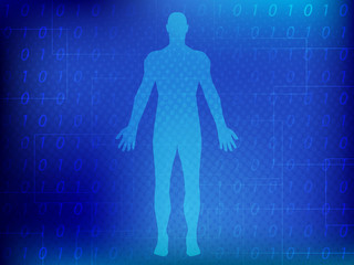 Man silhouette blue digital background