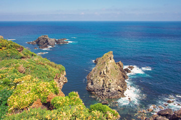 Felsenküste an der Ruta das Algas bei Loiba Galicien