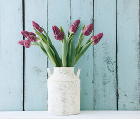 Tulips in a vintage pot