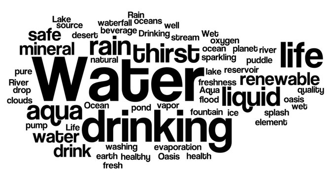 Water related words word cloud, water typography background 