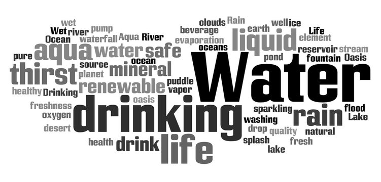 Water related words word cloud, water typography background 