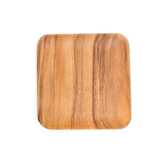 Wooden square plate on white background.