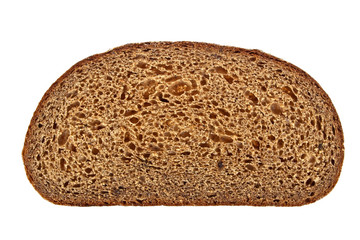 Slice of fresh rye bread isolated on white background