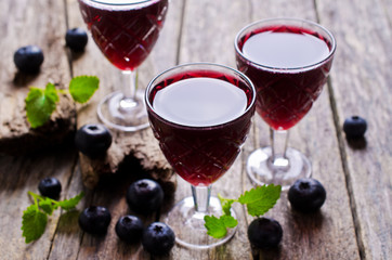 Transparent drink blueberries