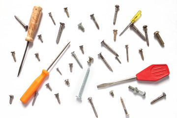 bolts, screws and screwdriver