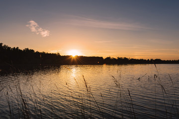 sunset at coast of the lake