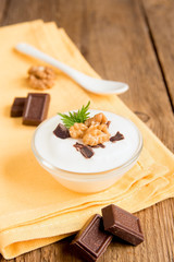Yogurt with Chocolate, Mint and Nuts