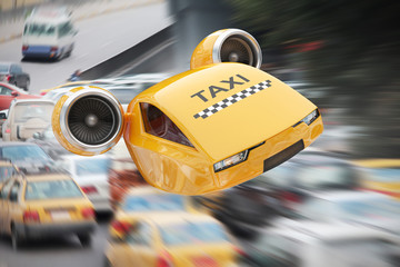 High-speed taxicab flying over traffic jams © sergeysan1
