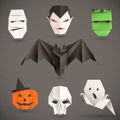 Set of halloween origami monsters. Vector illustration, eps10.