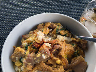 japanese cuisine, pork cutlet and egg on rice (katsudon)