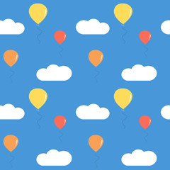 cute colorful balloons in the blue sky seamless vector pattern background illustration