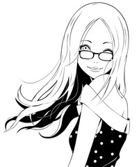 ロングヘアの女性 / ファッション / 眼鏡