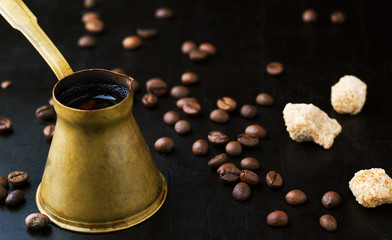 Coffee beans and coffee pot