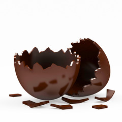 Broken empty chocolate Easter egg isolated on a white background 